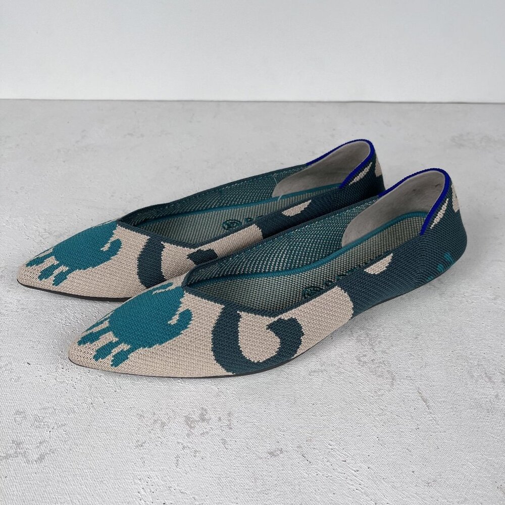 Rothy's the Point Moroccan Flats Teal Green Sz 10